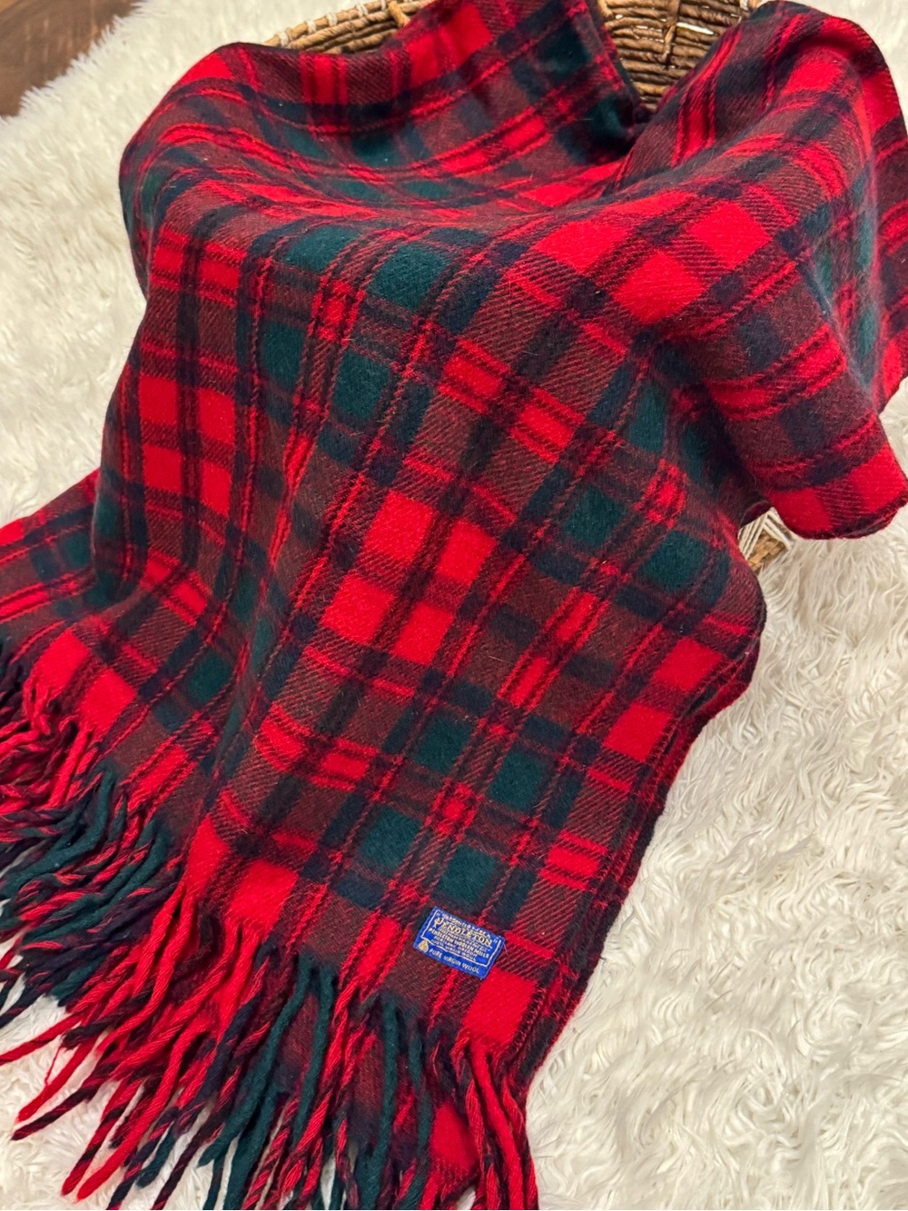 Vintage 1960s Pendleton Pure Virgin Wool Tartan Plaid Throw Blanket USA